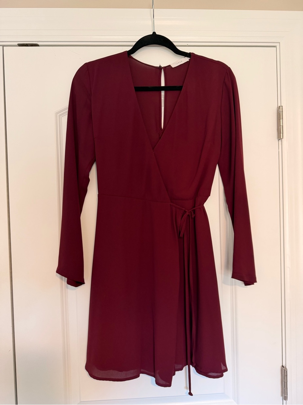 Lush Wine Long-Sleeve Wrap Dress